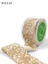 2 Inch Ivory Cotton Printed Globe Ribbon with Woven Edge – 413-2-33 brown map print