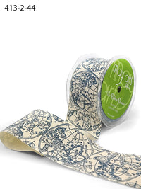 2 Inch Ivory Cotton Printed Globe Ribbon with Woven Edge – 413-2-44 blue map print