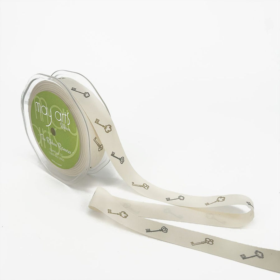 3/4 Inch Ivory Canvas Printed Ribbon with Woven Edge – 413-34-3 Keys