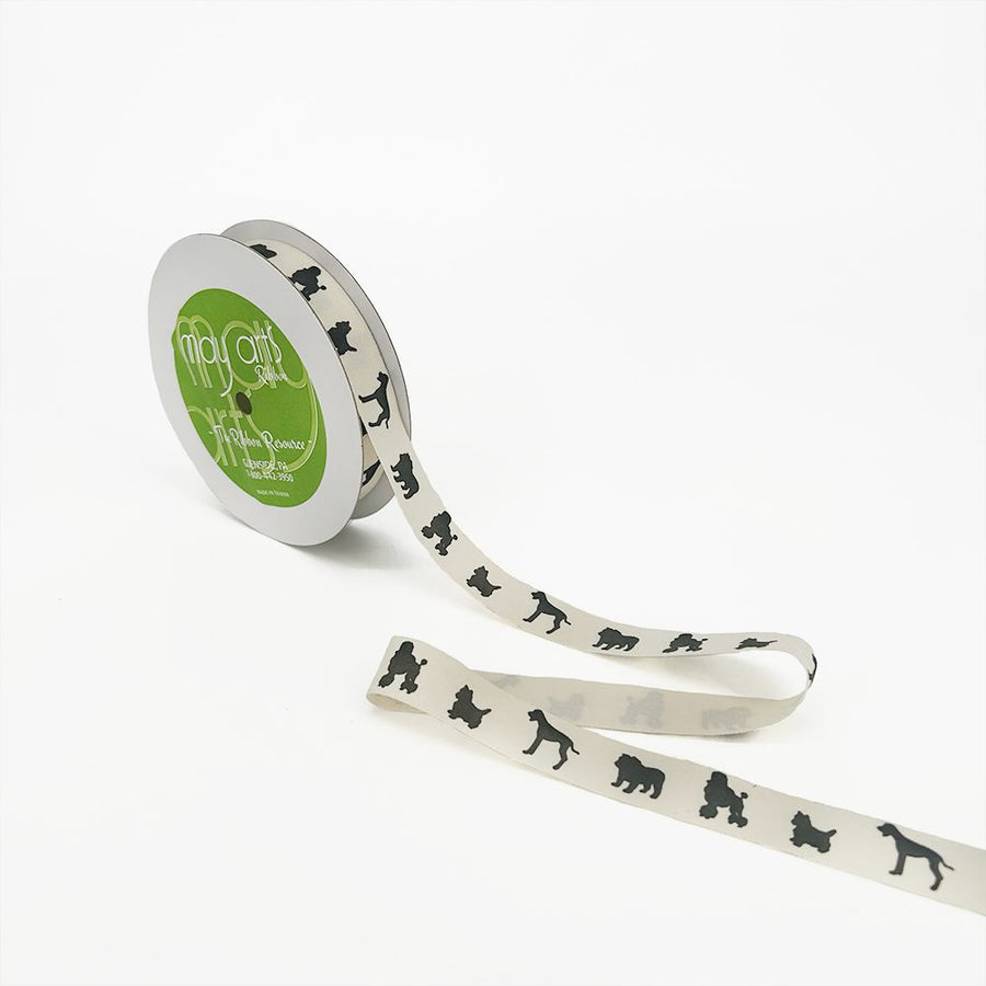 3/4 Inch Ivory Canvas Printed Ribbon with Woven Edge – 413-34-32 Dog Silhouette