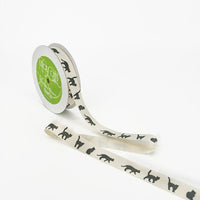 3/4 Inch Ivory Canvas Printed Ribbon with Woven Edge – 413-34-33 Cat Silhouette