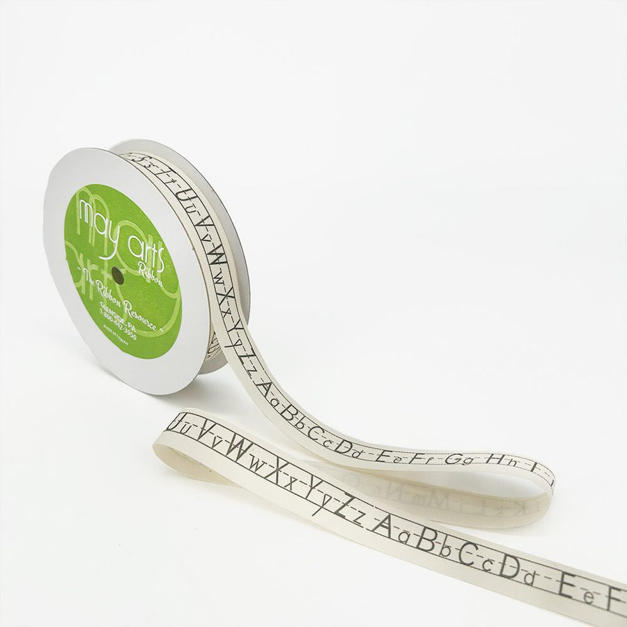 3/4 Inch Ivory Canvas Printed Ribbon with Woven Edge – 413-34-34 Alphabet