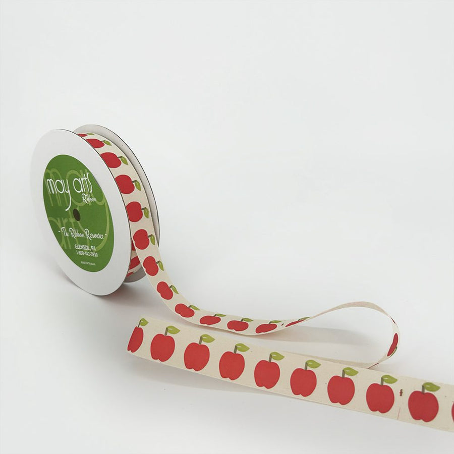 3/4 Inch Ivory Canvas Printed Ribbon with Woven Edge – 413-34-36 Apple
