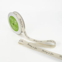 3/4 Inch Ivory Canvas Printed Ribbon with Woven Edge – 413-34-40 THINKING OF YOU