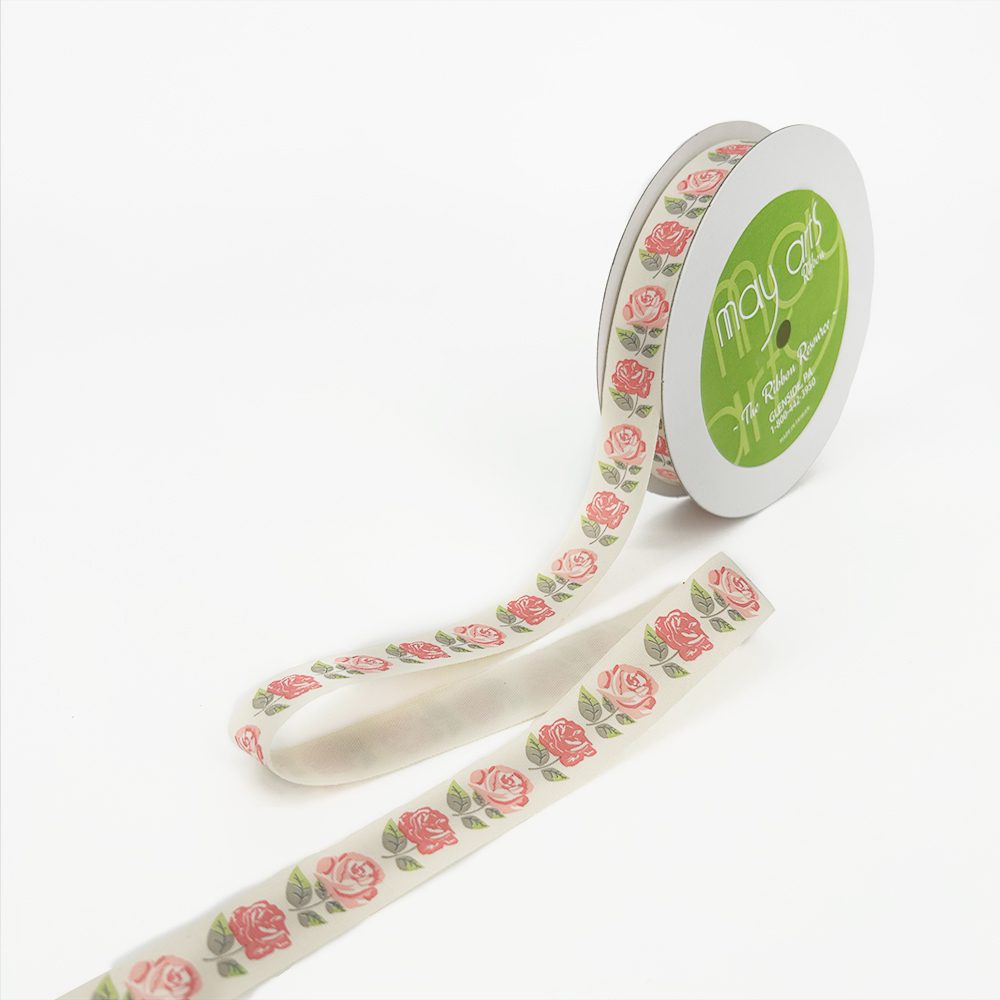3/4 Inch Ivory Canvas Printed Ribbon with Woven Edge – 413-34-42 RED ROSE (MULTICOLOR)