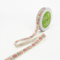 3/4 Inch Ivory Canvas Printed Ribbon with Woven Edge – 413-34-42 RED ROSE (MULTICOLOR)