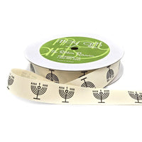 3/4 Inch Ivory Canvas Printed Ribbon with Woven Edge – 413-34-46 MENORAH/STAR OF DAVID