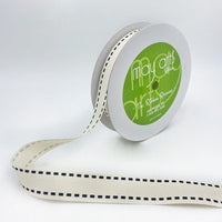 3/4 Inch Ivory Canvas Printed Ribbon with Woven Edge – 413-34-49 STITCH BLACK (NEW 2025)