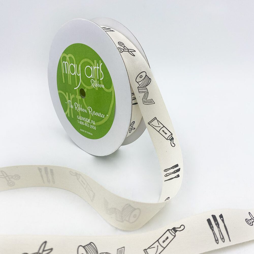 3/4 Inch Ivory Canvas Printed Ribbon with Woven Edge – 413-34-50 CRAFT (NEW 2025)