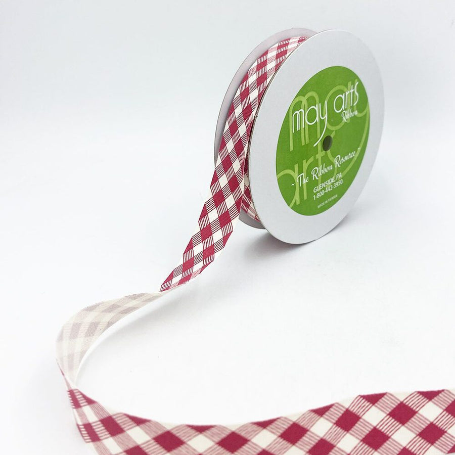 3/4 Inch Ivory Canvas Printed Ribbon with Woven Edge – 413-34-52 GINGHAM RED (NEW 2025)