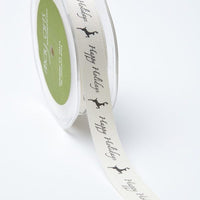 3/4 Inch Ivory Canvas Printed Ribbon with Woven Edge – 413-34-8 Happy Holidays