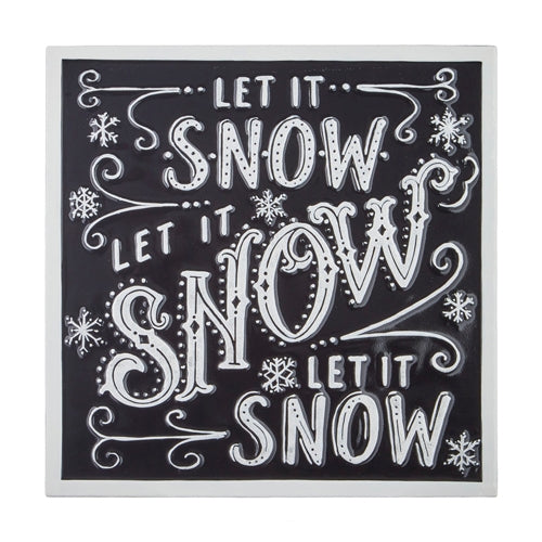 20" Let It Snow Embossed Metal Framed Wall Art in Black