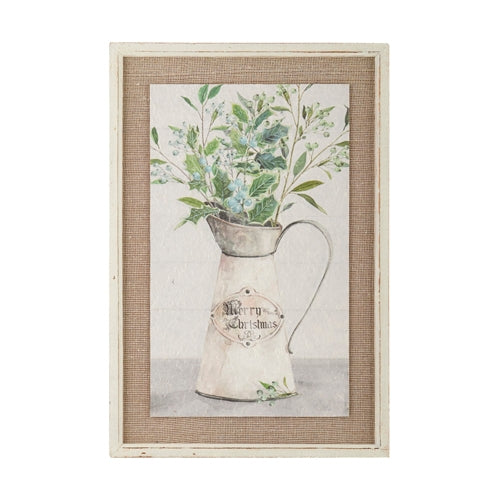 24.5" Merry Christmas Farmhouse Floral Textured Paper with Burlap Fram