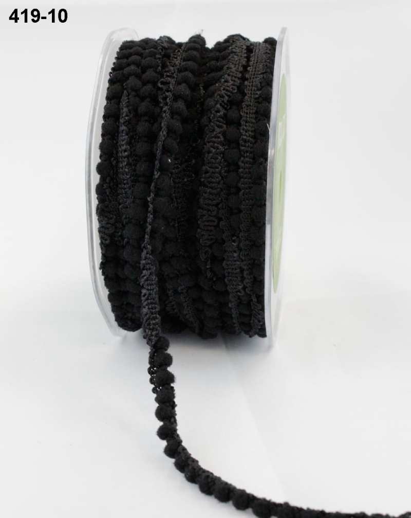 3/8 Inch Mini Pom Pom Ribbon – 419-10 Black