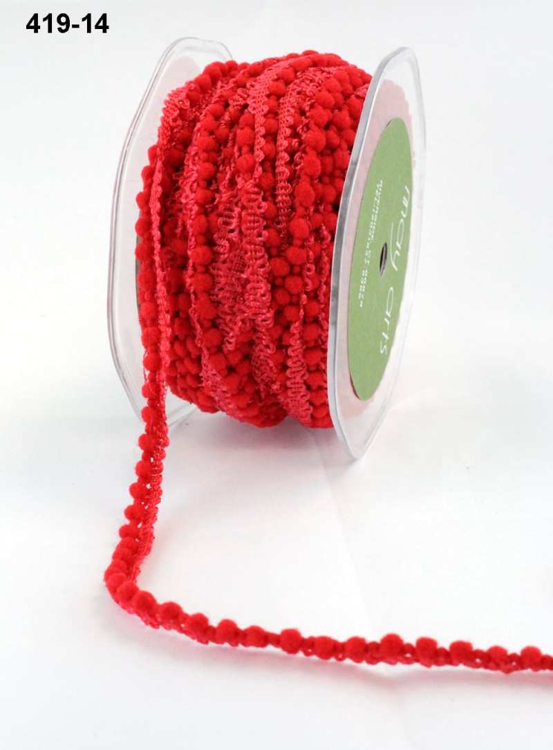 3/8 Inch Mini Pom Pom Ribbon – 419-14 Red