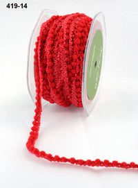 3/8 Inch Mini Pom Pom Ribbon – 419-14 Red