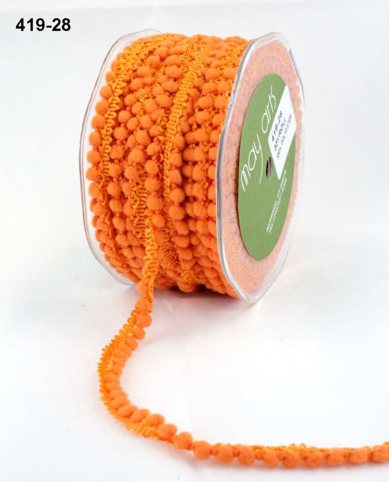 3/8 Inch Mini Pom Pom Ribbon – 419-28 Orange