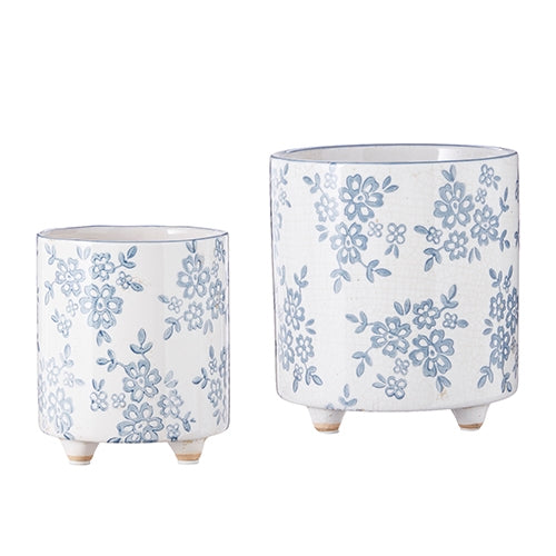 7.75" Blue Floral Transferware Pots