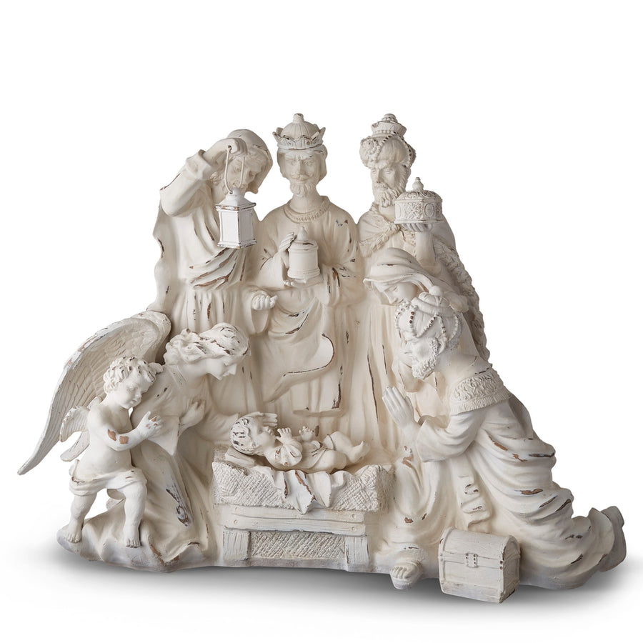 27.75" Distressed White Nativity