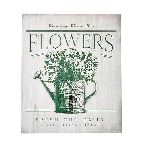 28.25" Flowers Embossed Metal on Wood Sign