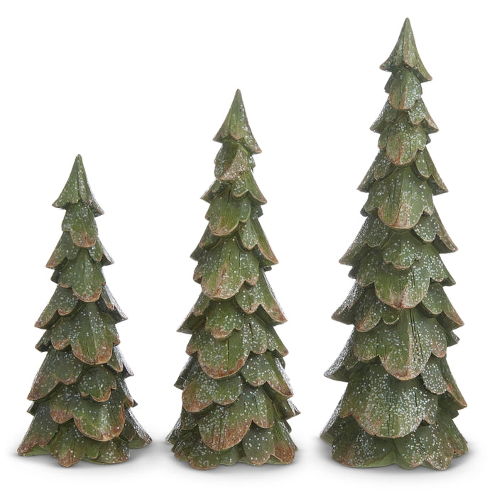 10.5" Green Wood Carved Trees