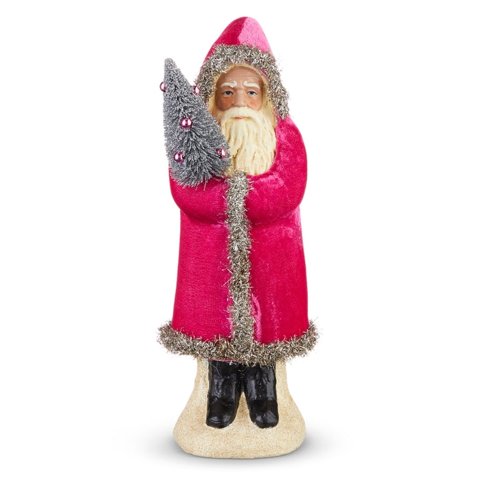 Pink Velvet Santa 12 Inch Decorative Figure
