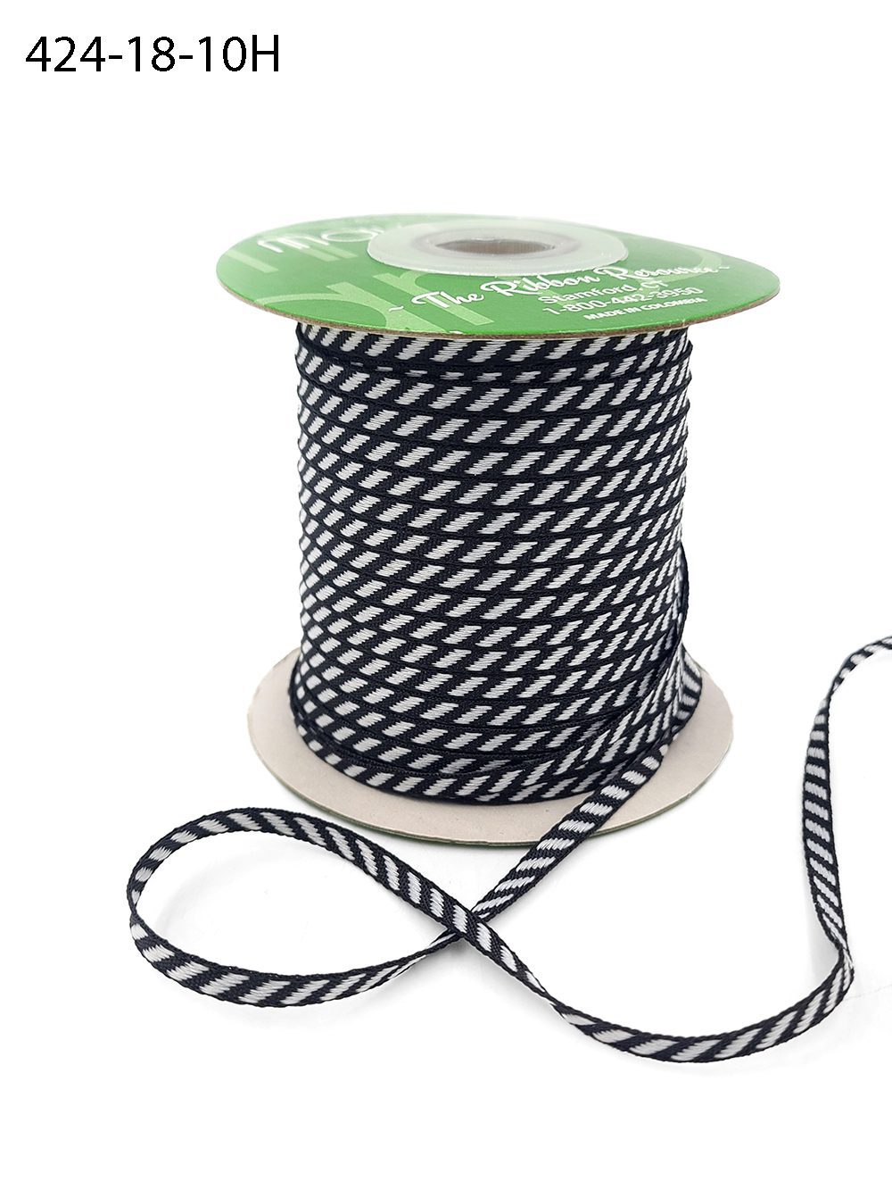 1/8 Inch Mini Diagonal Stripes Ribbon with Woven Edge – 424-18-10H Black