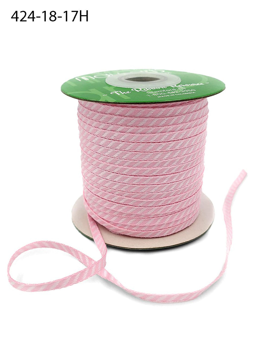 1/8 Inch Mini Diagonal Stripes Ribbon with Woven Edge – 424-18-17H Pink