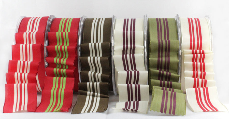 1.5 Inch Holiday Four Stripes Ribbon with Wired Edge – 425-15-44 Red/Ivory