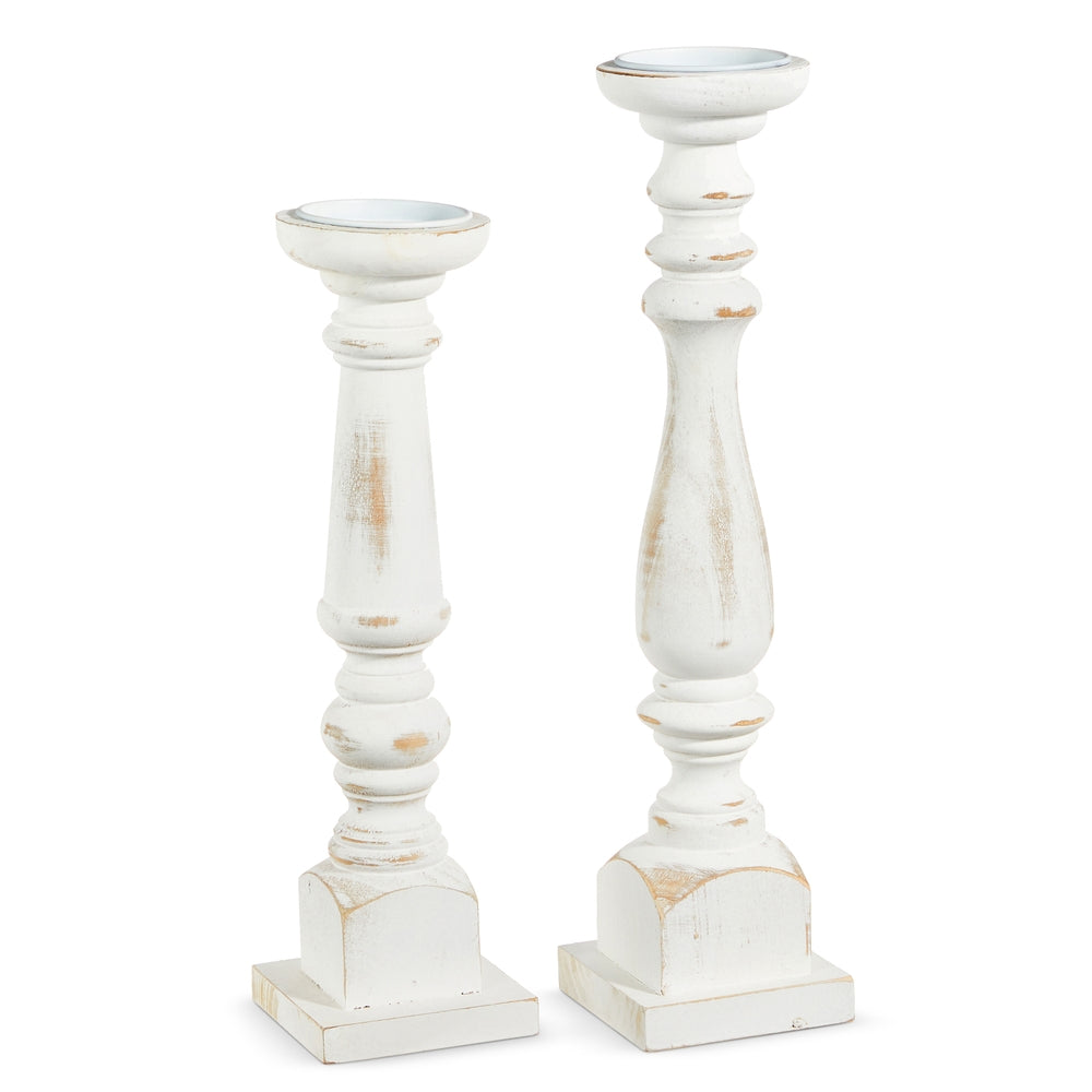20" Distressed White Candle Holders