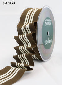 1.5 Inch Holiday Four Stripes Ribbon with Wired Edge – 425-15-33 Brown/Ivory