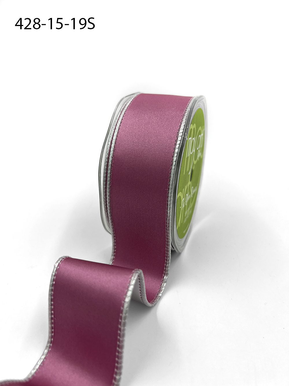 1.5 Inch Satin Metallic Reversible Ribbon with Woven Edge – 428-15-19S Dusty Pink/Silver (New) 15yrds