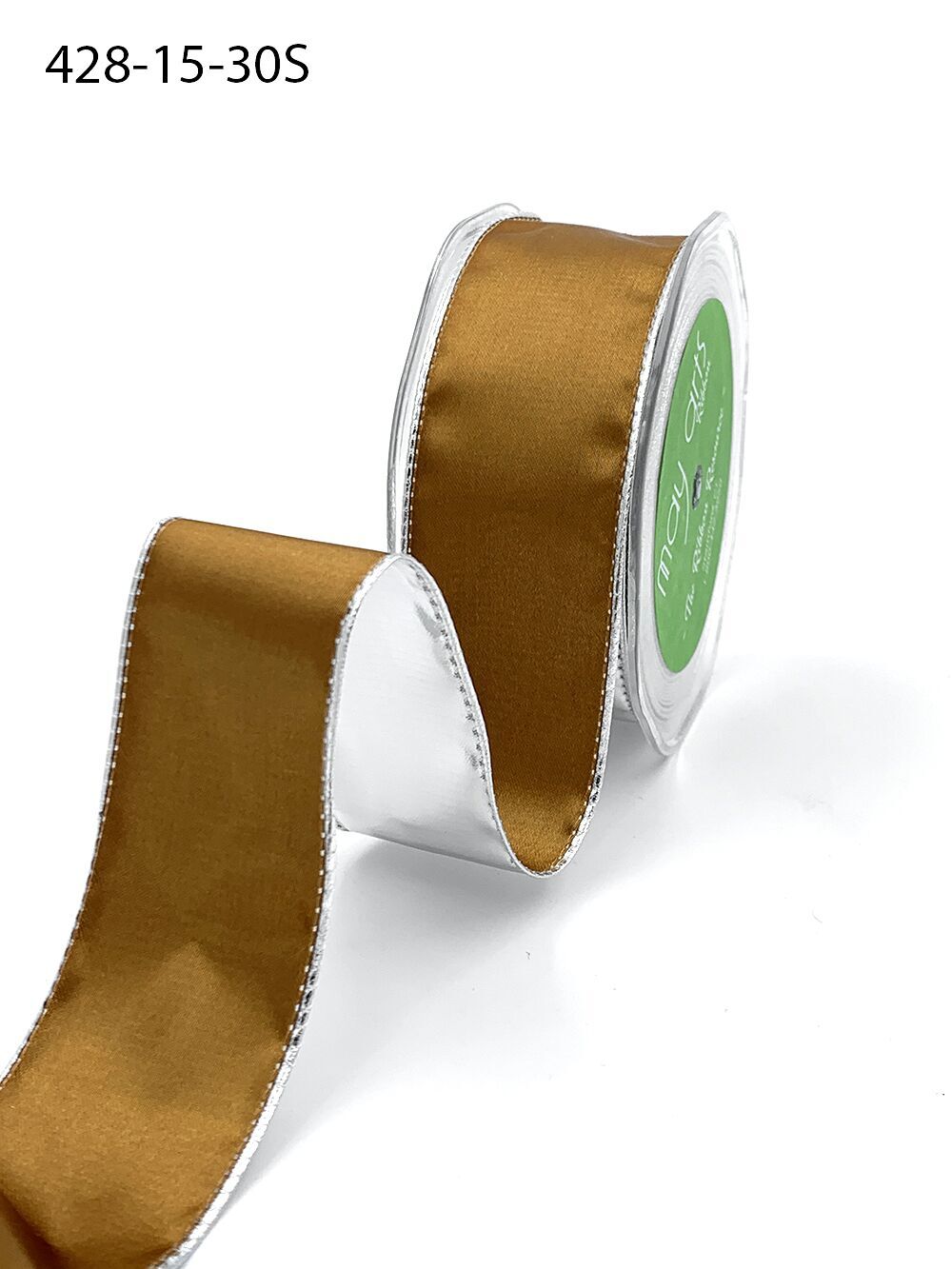 1.5 Inch Satin Metallic Reversible Ribbon with Woven Edge – 428-15-30S Gold/Silver (NEW) 15yrds