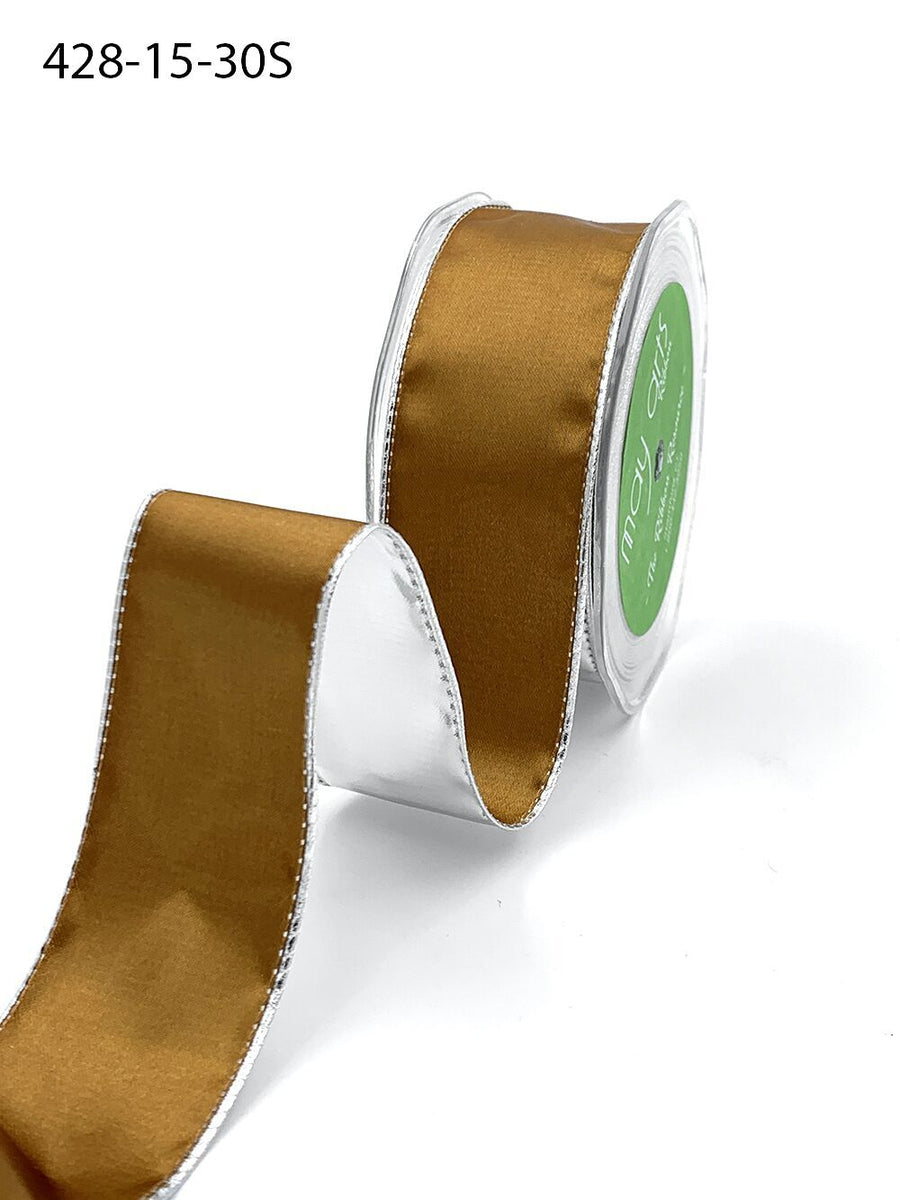 1.5 Inch Satin Metallic Reversible Ribbon with Woven Edge – 428-15-30S Gold/Silver (NEW) 15yrds