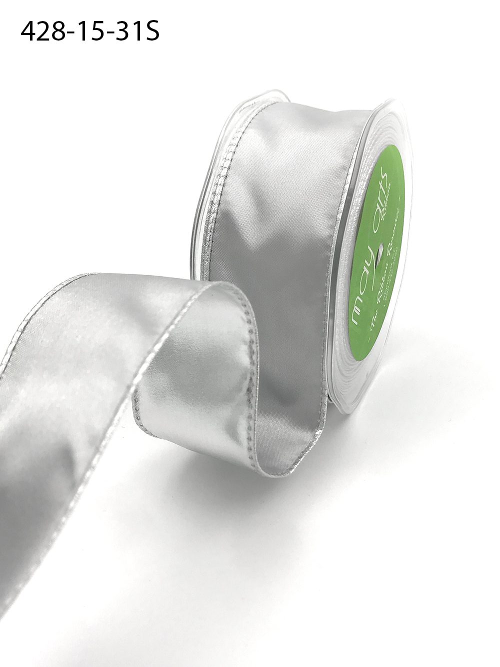 1.5 Inch Satin Metallic Reversible Ribbon with Woven Edge – 428-15-31S Gray/Silver (New) 15yrds