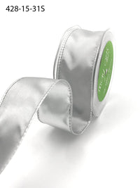 1.5 Inch Satin Metallic Reversible Ribbon with Woven Edge – 428-15-31S Gray/Silver (New) 15yrds
