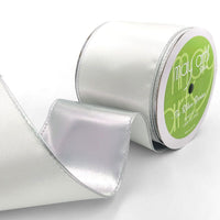 3 Inch Satin Metallic Reversible Ribbon with Wired Woven Edge – 428-3-08S Ivory/Silver