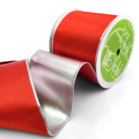 3 Inch Satin Metallic Reversible Ribbon with Wired Woven Edge – 428-3-13S Red/Silver
