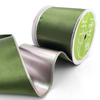 3 Inch Satin Metallic Reversible Ribbon with Wired Woven Edge – 428-3-15S Green/Silver