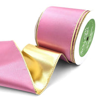 3 Inch Satin Metallic Reversible Ribbon with Wired Woven Edge – 428-3-19S Dusty Pink/Gold