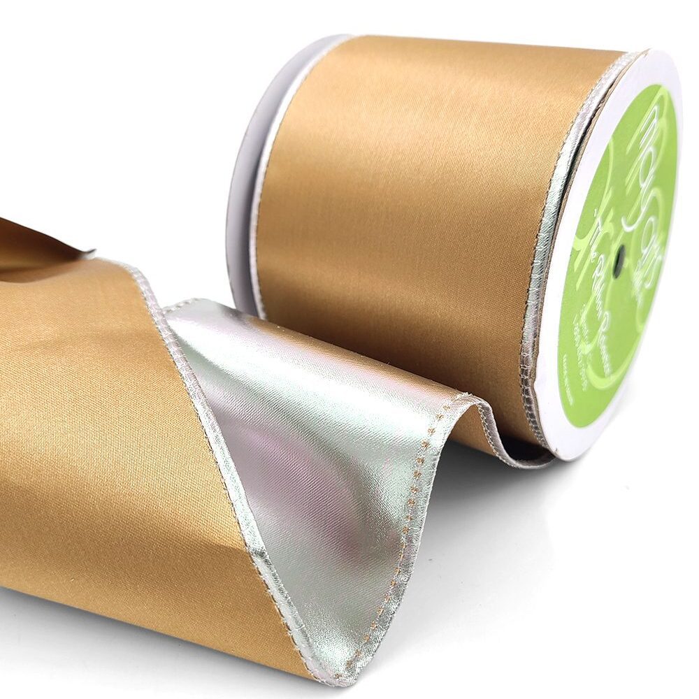 3 Inch Satin Metallic Reversible Ribbon with Wired Woven Edge – 428-3-30S Gold/Silver