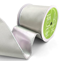 3 Inch Satin Metallic Reversible Ribbon with Wired Woven Edge – 428-3-31S Gray/Silver