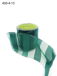 4 Inch Sheer Stripes Ribbon with Wired Edge – 430-4-15 Green