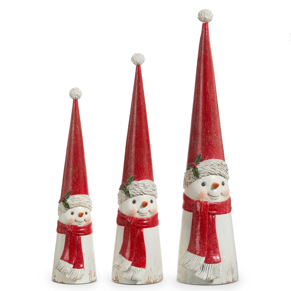 15" Cone Snowmen - Set Of 3 Red Resin