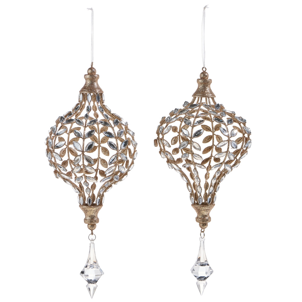 14" Jeweled Drop Ornament with Champagne Glitter