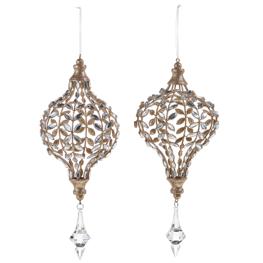 14" Jeweled Drop Ornament with Champagne Glitter