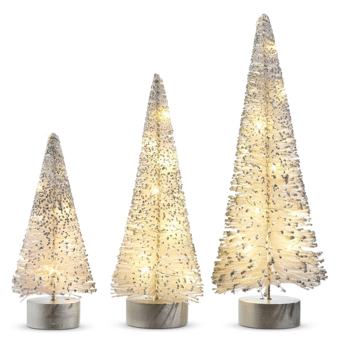 15" Lighted White Bottle Brush Trees