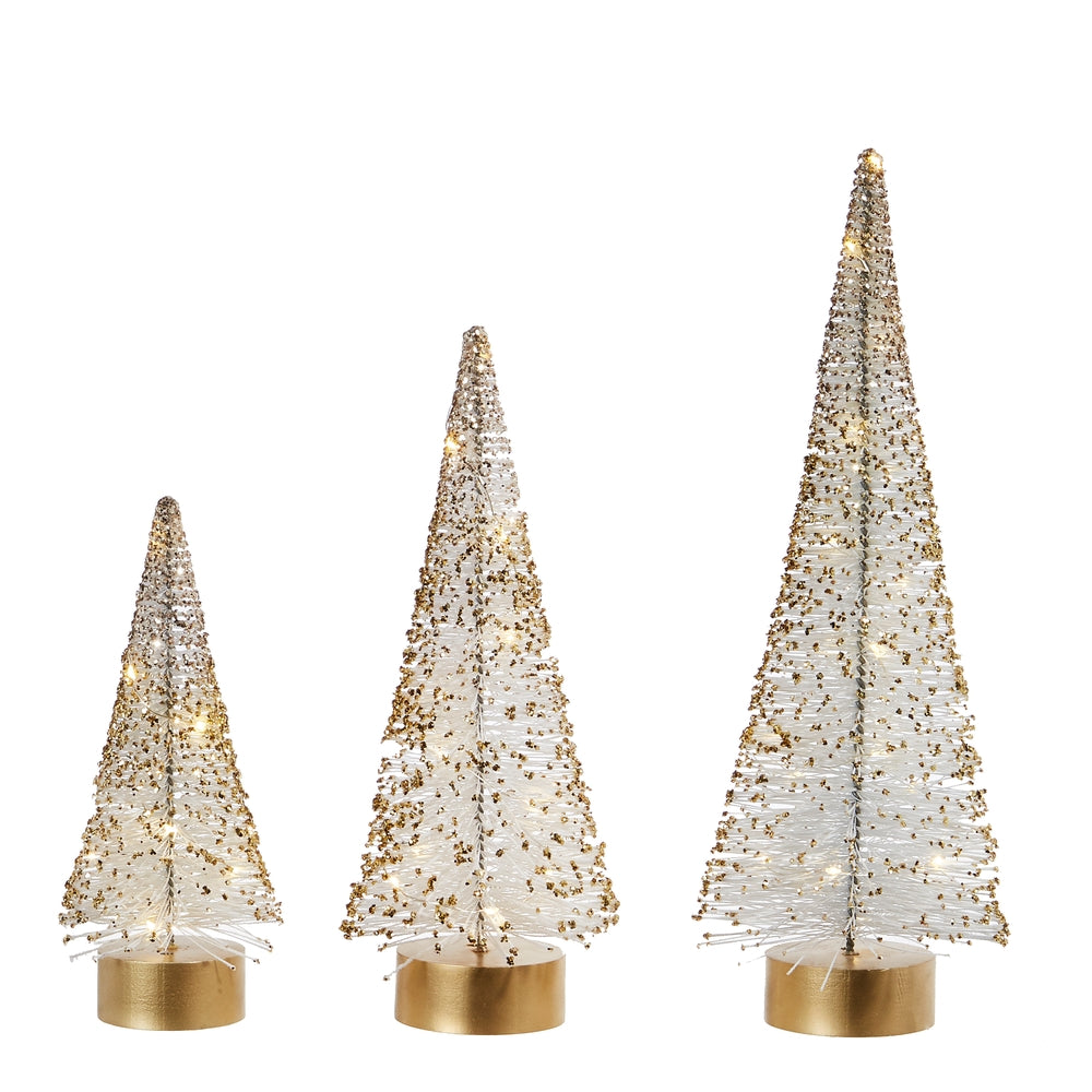 15" Lighted White Bottle Brush Trees