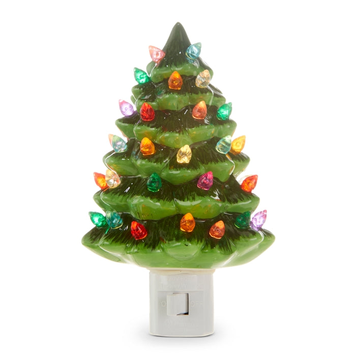 Vintage Green Tree Night Light 6 Inch Ceramic