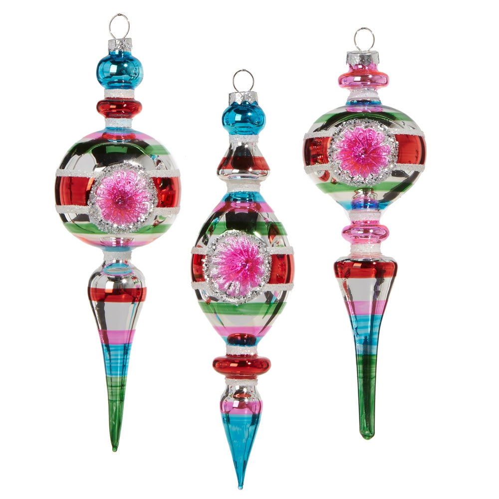 8.5" Striped Vintage Finial Ornament - Glass